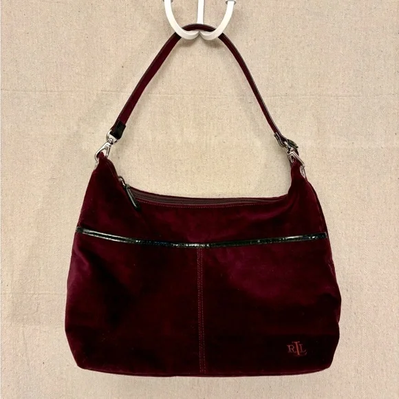 Lauren by Ralph Lauren Plum Velvet Purse Retro Y2K Everyday Glamor - Picture 1 of 9